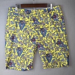 Hreski Golf Shorts Mens Size 36 Colorful Vibrant Loud Paisley Crazy Yellow Polly